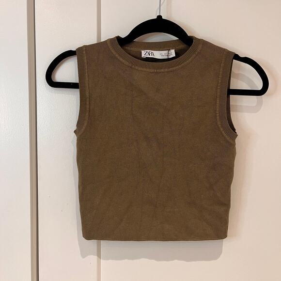 NWT Zara Olive Green Knit Crop Top Large - Picture 1 of 7